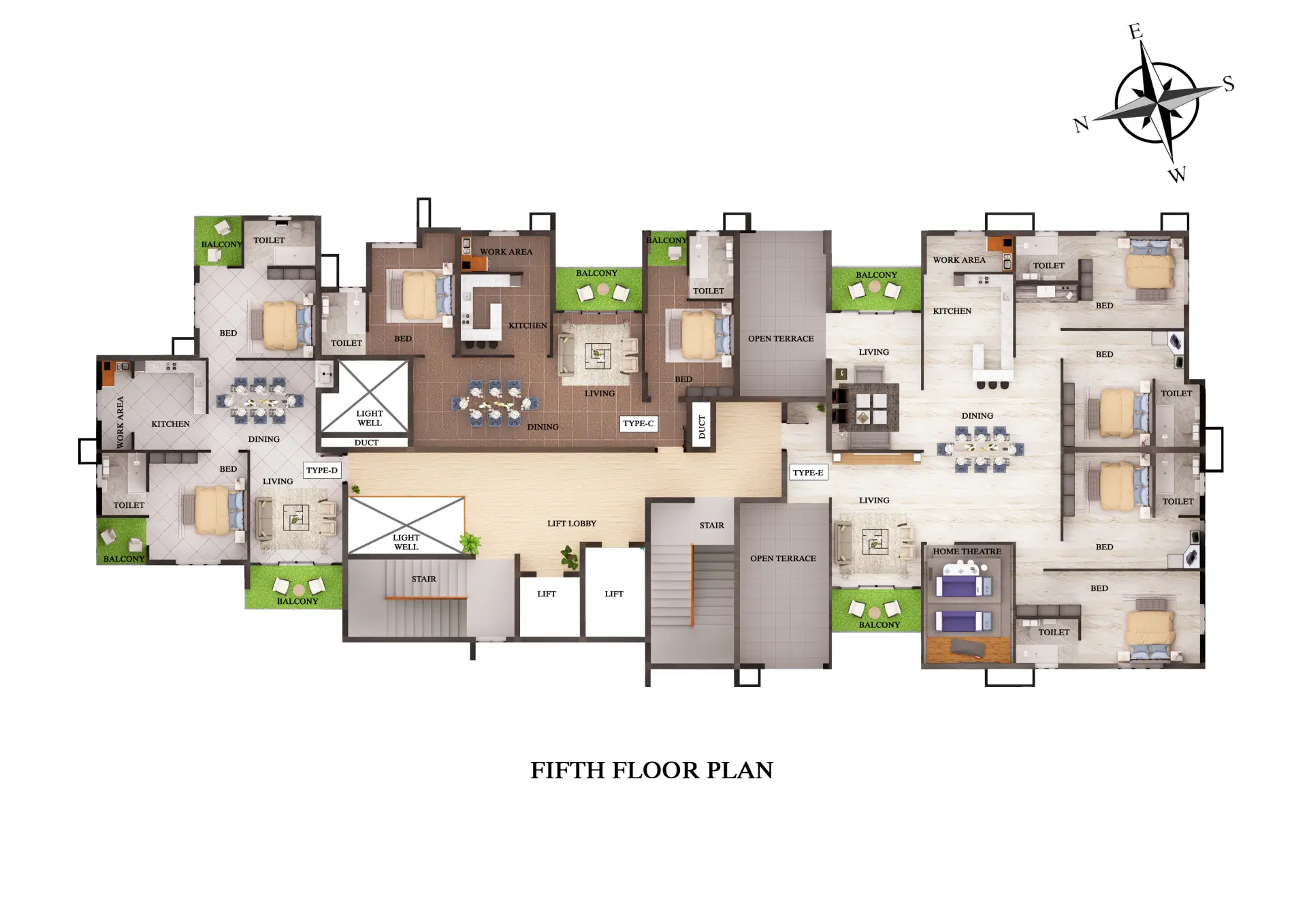 5th floor plan of Elixir Anfield premium 3 BHK flats in Thrissur