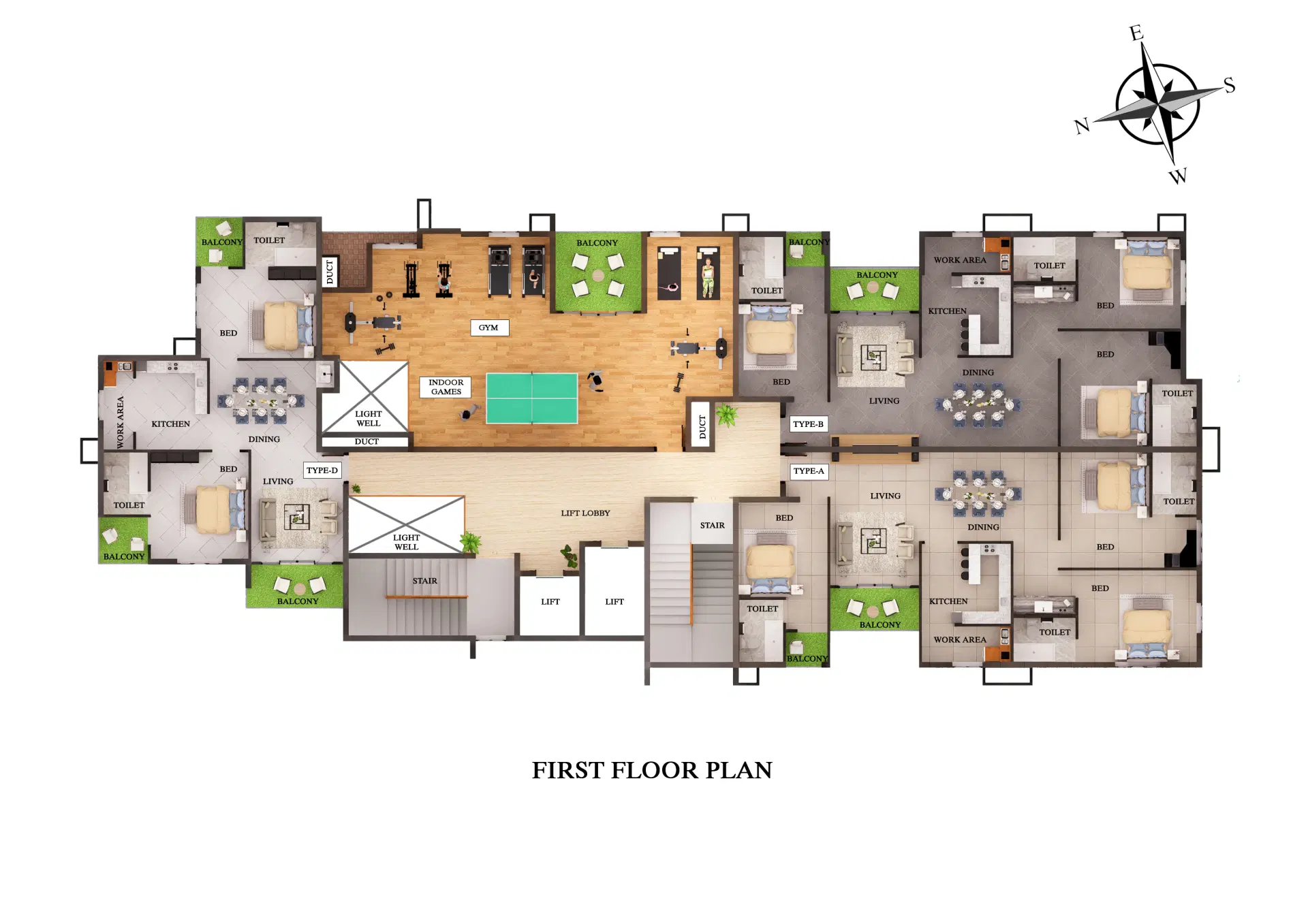 First floor layout of premium apartment in Thrissur project