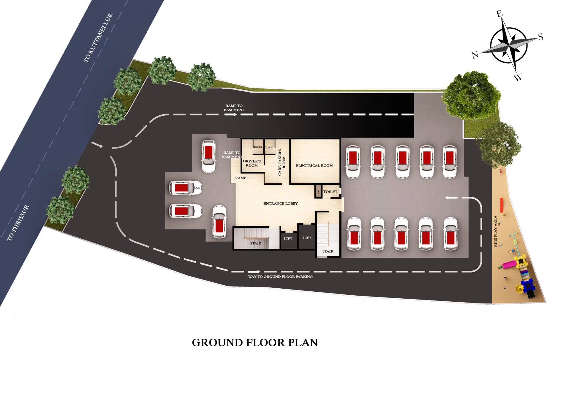 Ground floor plan of residential apartments in Thrissur